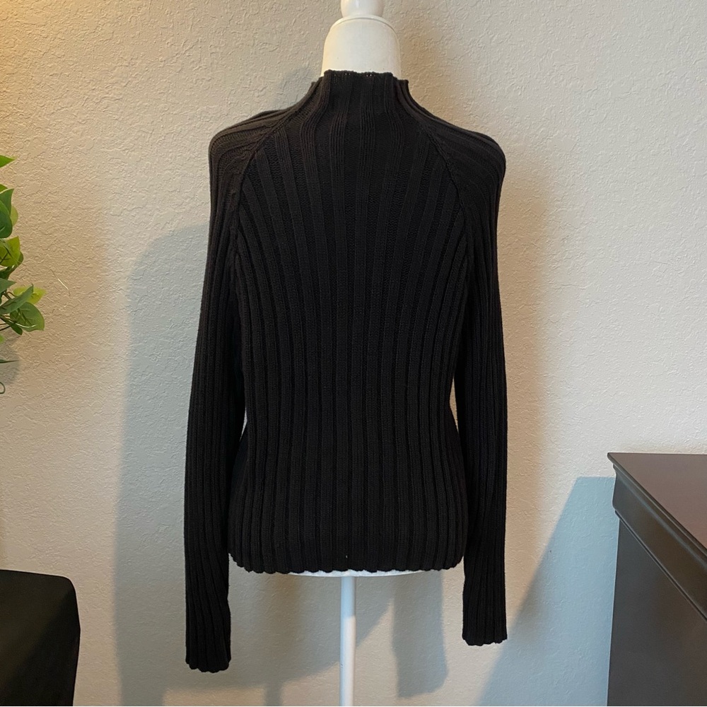 Black Ribbed Knit mock neck Sweater Herman Geist XL - Picture 3 of 4